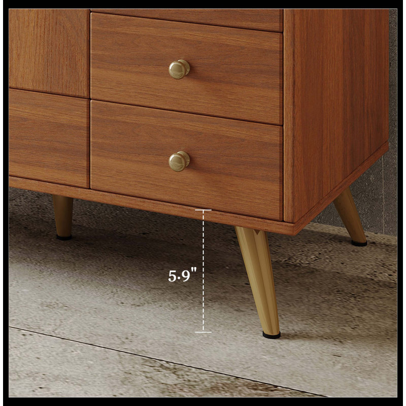 36-Inch Freestanding Bathroom Vanity - Faux Marble Top, Ceramic Sink, 5 Drawers, Stainless Steel Legs, Brown/Gold