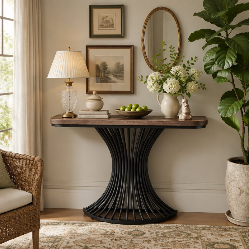 Console de 39 pouces, table d'appoint avec base géométrique en métal