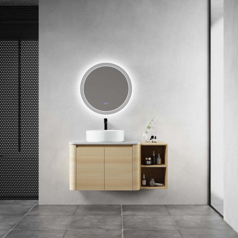 Meuble-lavabo mural 42 po avec lavabo d'art en céramique et 1 tablette de rangement, 2 portes à fermeture douce, emballage KD
