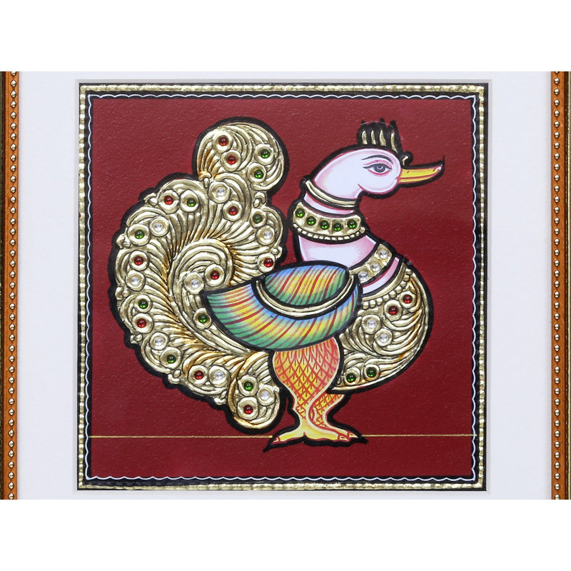 Anam ou Anna Pakshi Tanjore peignant avec une feuille d'or | Avec cadre