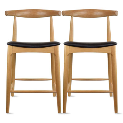 Borisav Counter Height Stool Farmhouse Open Back Padded Cushion Wood Kitchen Chairs