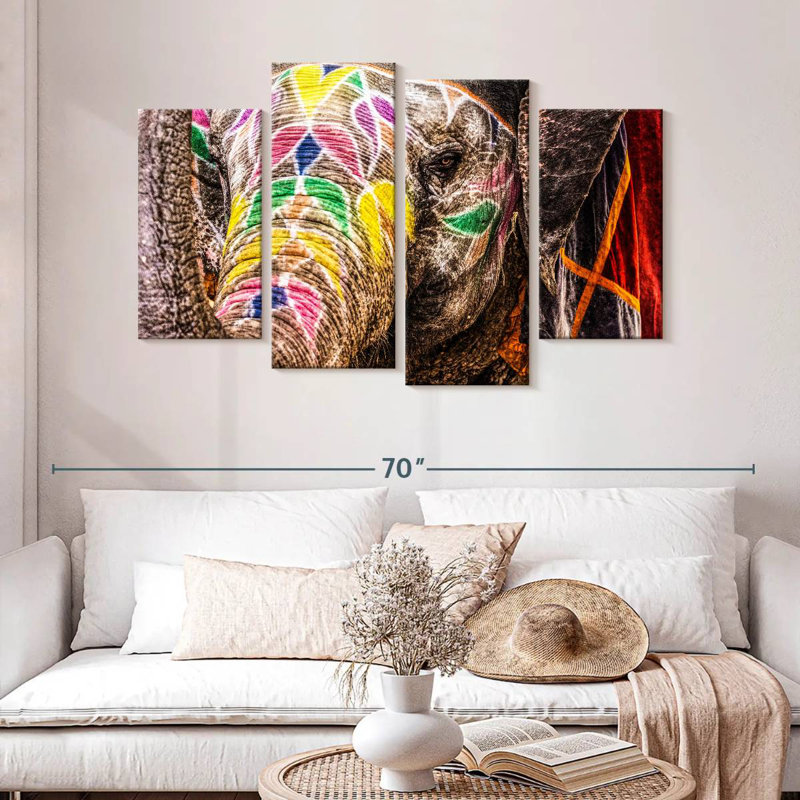 Colourful Indian Elephant, H 32 po x l 52 po
