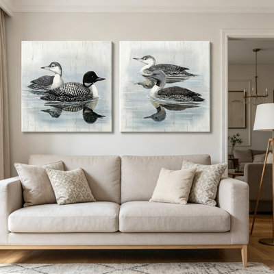 Rustic Spotted Loon Water Bird Canvas Wall Décor Set of 2 24" x 24" Lake House Cabin Living Room