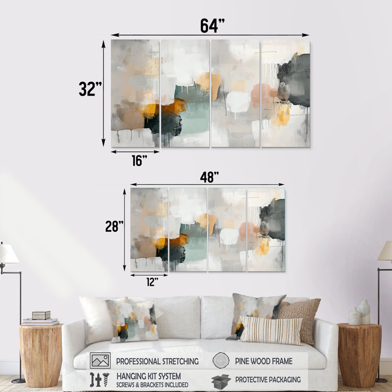Ranstead - Art mural abstrait - ensemble d'art mural moderne, 4, H 28 po x l 48 po