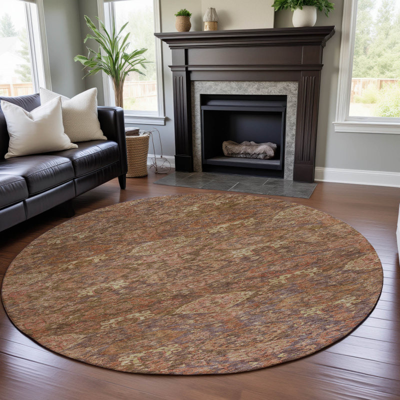 Premium Machine Washable Jamestown AMF1084 Damask Rug, Round 8'