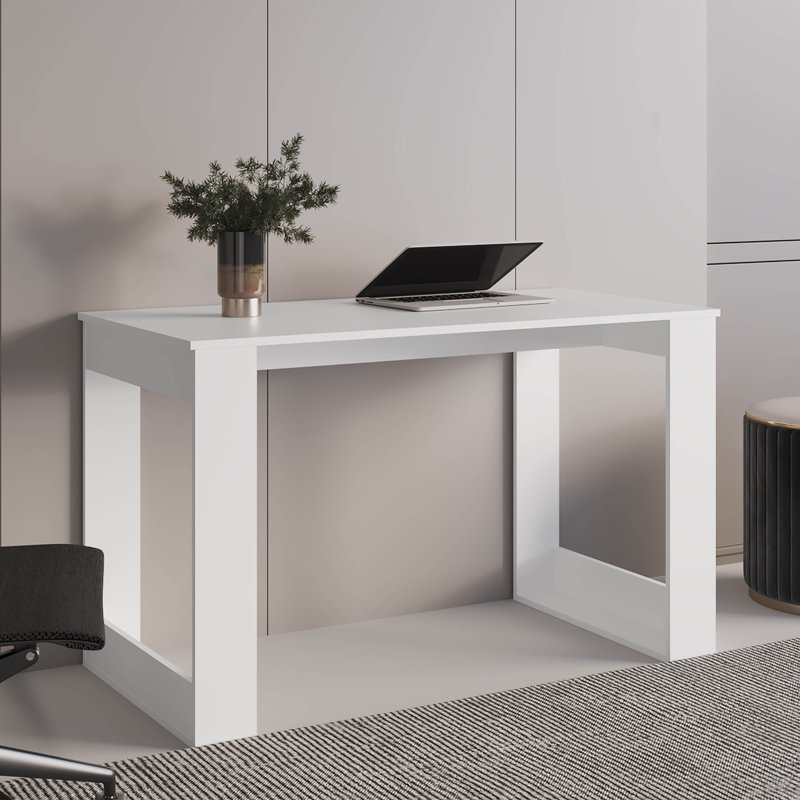 Bureau d'écriture avec poste de travail spacieux et pieds robustes, Blanc