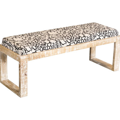 Banc d'appoint en bois blanchi avec cadre rembourré noir et blanc
