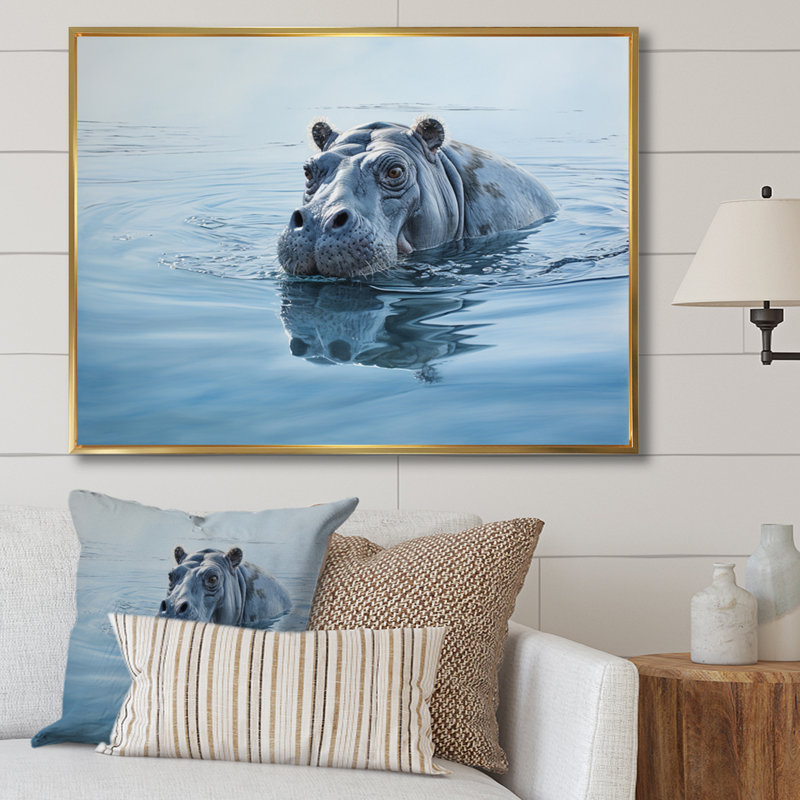 «Afrique Hippos Serenity I» sur toile, H 30 po x l 40 po x P 1,5 po, Cadre flottant doré