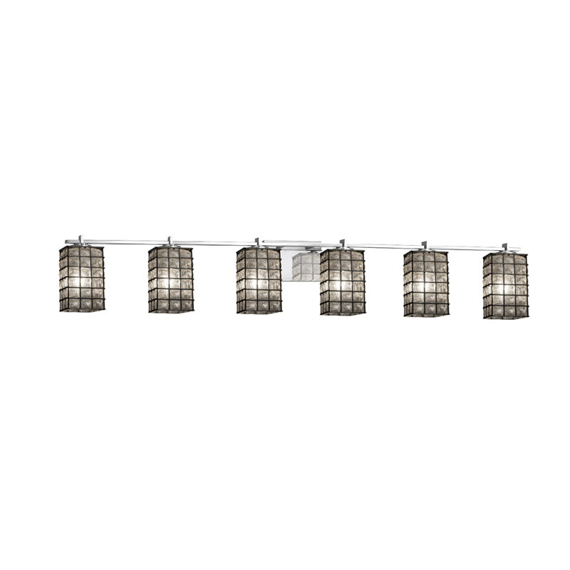 Wire Glass 6 - Light Dimmable Bath Bar, Grid with Clear Bubbles, Brushed Nickel, GU24/15W/Dimmable