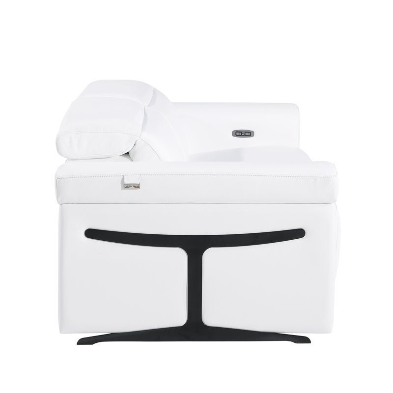  Doniece Top Grain Italian Leather Square Arm Reclining Sofa, White, 39" H x 100" W x 41" D