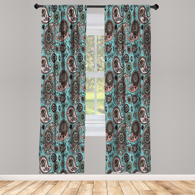 Ebern Designs Paisley Curtains, Vintage Leaf Flower Motif, Pair of 28", Seafoam Blush, 28" W x 95" L