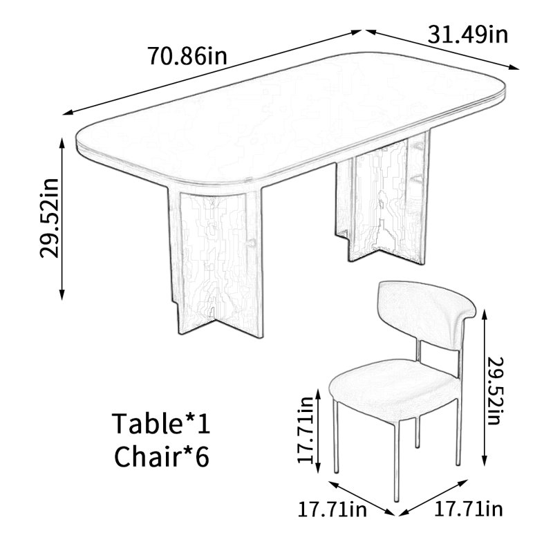 Ensemble de table de salle à manger moderne, simple et pratique, H 29,52 po x L 70,86 po x l 31,49 po, Noir