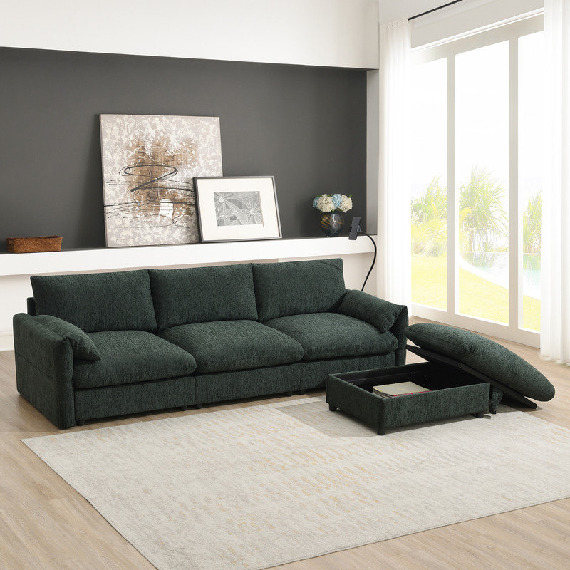 Ensemble de 4 canapés modulaires en L en chenille de 96,5 po, Chenille verte