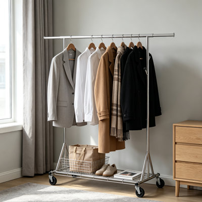 Chrome 600lbs Rolling Clothes Rack,75" L Heavy Duty Metal Garment Rack with Wheels