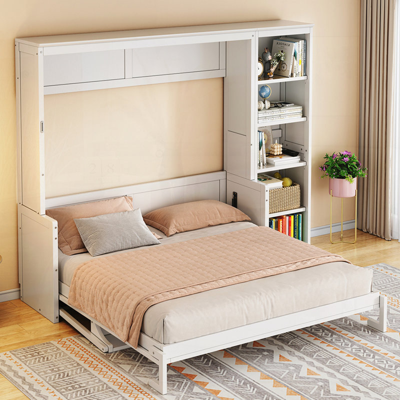 Lit escamotable avec bureau et bibliothÃ¨que, White, Queen