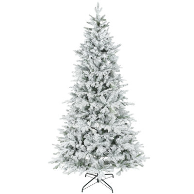 7.5 ft Artificial Frosted Christmas Tree with Realistic Branches, Wide Full Spruce Holiday Decor, Hinged Xmas Tree with Foldable Metal Stand, Easy Assembly