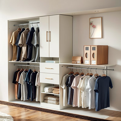 96" Closet System, Walk In Closet Organizer With 3 Shelving Towers & 2 Drawers