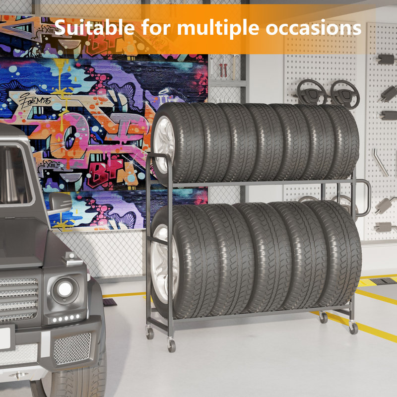 Tire Storage Rack,57"W x 19.7"D x 59"H Rolling Tire Rack Adjustable Height for Garages,Work Shops,Auto Repair Shops,Garage Racks