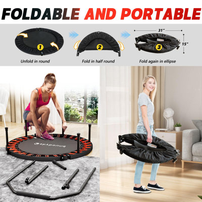 Rebounder Trampoline For Adults - 40" Foldable Mini Trampoline Fitness Rebounder With Adjustable U-bar Handle