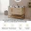 Meuble-lavabo autoportant moderne de 91 cm (36 po) avec comptoir en pierre frittée, lavabo en céramique intégré, armoire en chêne clair, structure en acier inoxydable doré, tiroirs fermés et tablette de rangement ouverte pour salle de bain résidentielle.-1478177131