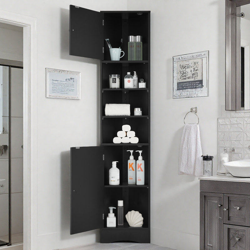 Armoire de salle de bain sur pied autoportante avec tablette réglable, Black