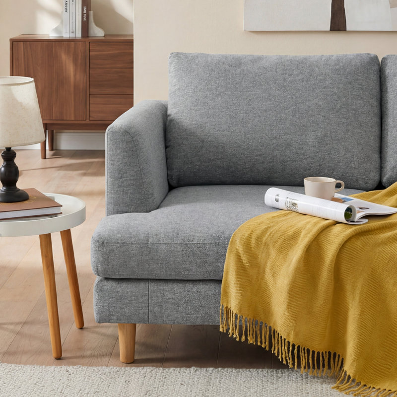 56"W Linen Modern Upholstered Loveseat Sofa, Light Gray