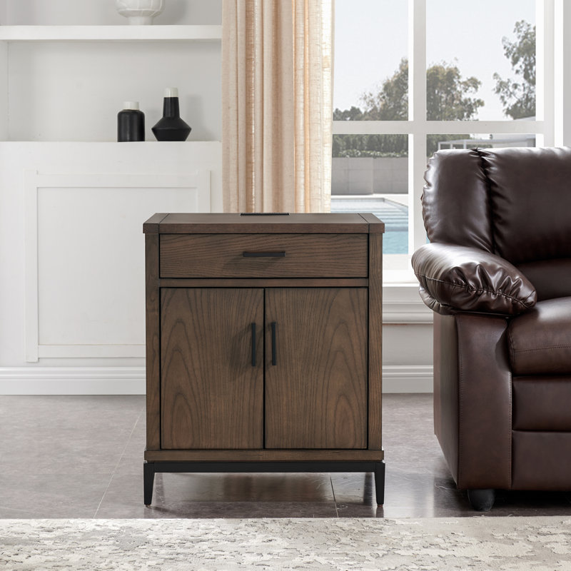 Hallsteinn Solid + Manufactured Wood Side Table, Matte Black/Dark Coffee Bean Brown