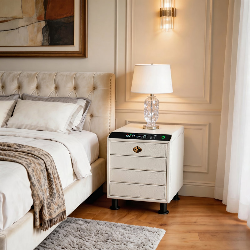 Coffre en cuir de luxe avec empreintes digitales et contrôle des applications, boîte de sécurité biométrique WiFi / Bluetooth avec lumière DEL, affichage de la température / humidité pour la chambre à coucher, le placard et le bureau