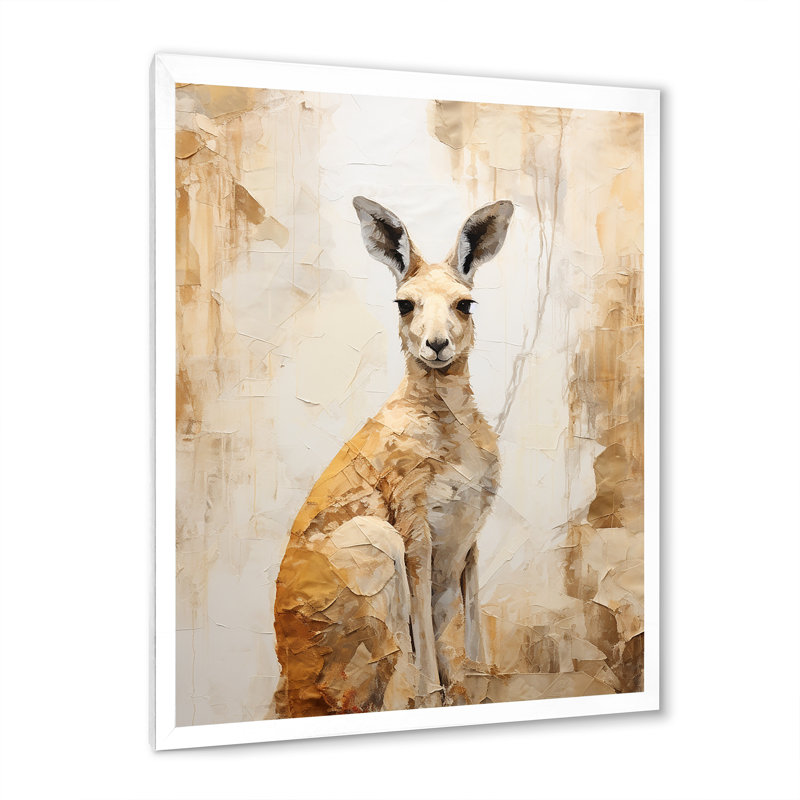 Minimal charmant kangourou sur toile, Cadre simple blanc, H 20 po x l 12 po x P 1 po
