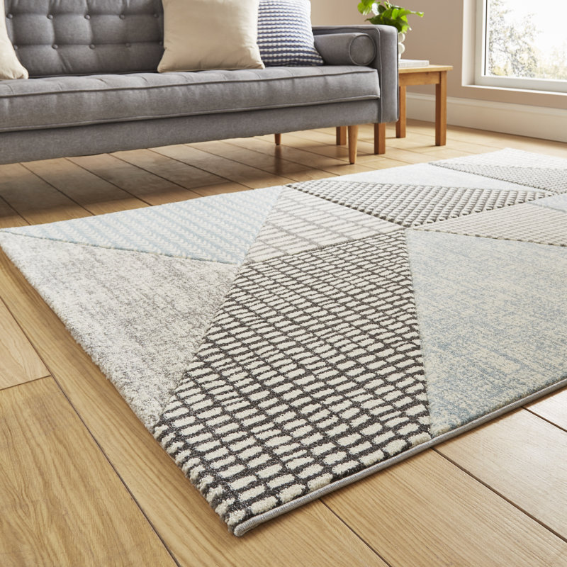 Geometric 80cm X 150cm Area Rug, Blue/Grey, Rectangle 120 x 170 cm