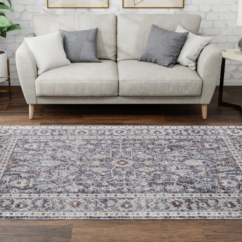Tapis traditionnel gris foncé / brun clair, Tapis de couloir 2 pi x 6 pi