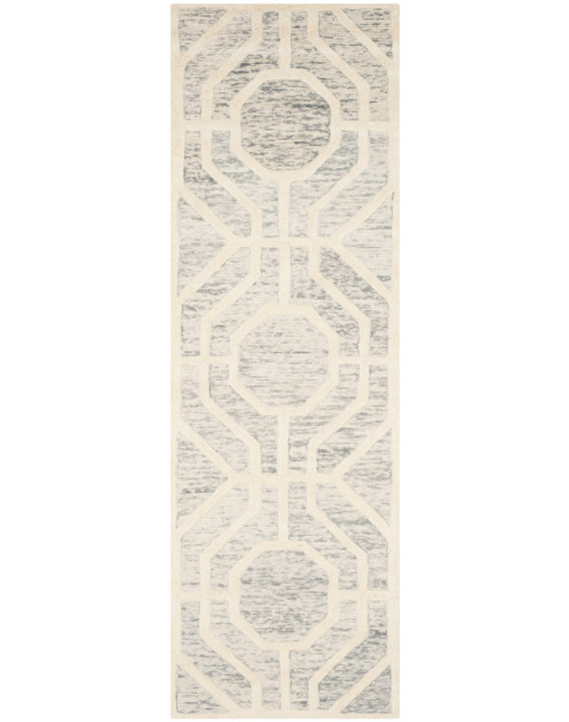 Tapis géométrique en laine touffeté à la main Deedgra, Tapis de couloir 2 pi 6 po x 8 pi