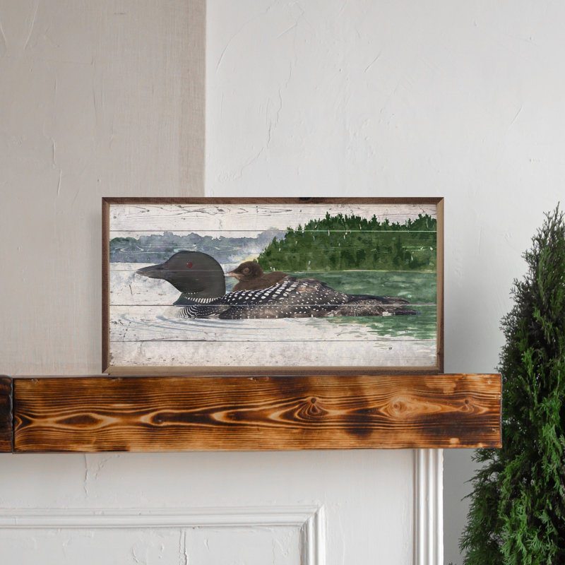 Huard et bébé sur l'eau, H 12 po x l 24 po