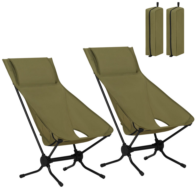 Folding Camping Chairs Set of 2, Lightweight Outdoor Chairs, High Back, Sturdy Aluminium Tubes, Portable with Carrying Bag for Fishing, Picnic, Hiking, Heavy Duty, Green