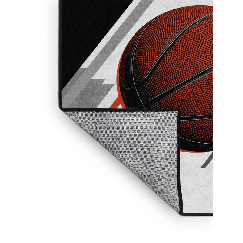 Tapis à carreaux gris lavable à la machine à anneaux de basketball Cain, 8 x 12