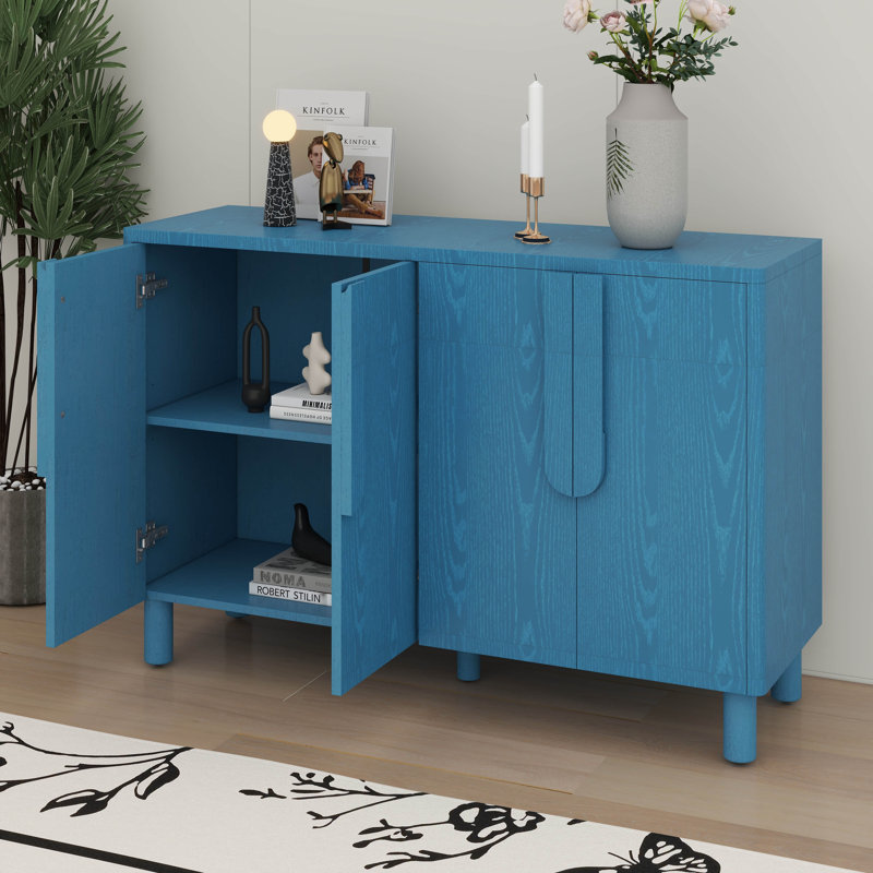 Buffet polyvalent - magnifique buffet en bois avec tablettes réglables et poignées arquées uniques, Marine