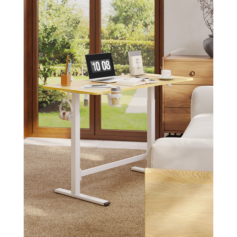 Gas Spring Adjustable Mobile Standing Desk With Wheels, Maple/White, H 45,3 po x l 47,2 po x P 23,6 po