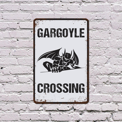 Gargoyle Crossing 10 Inch x 14 Inch Plastic Sign