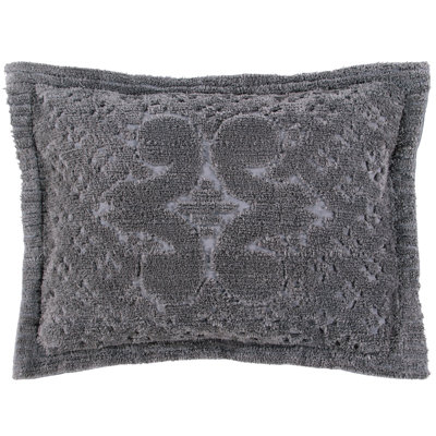 Taie décorative touffetée en chenille 100% coton de la collection Ashton, conception en médaillon, respirante et douce, certifiée OEKO-TEX, lavable à la machine, toutes saisons, 21 po x 27 po, gris