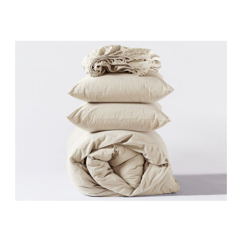 Organic Crinkled Percale Sheet Set, Undyed, Twin Sheet Set with 1 Pillowcase