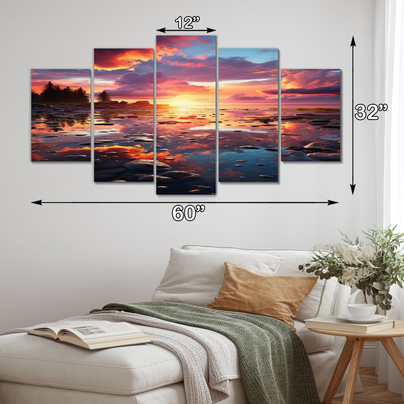 Coucher de soleil sur l'horizon infini - Reproduction d'art sur toile - 5 panneaux