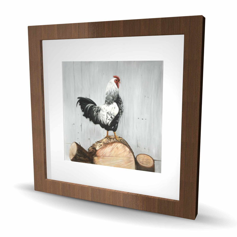 Impression de coq Wyandotte - animaux bruns encadrés