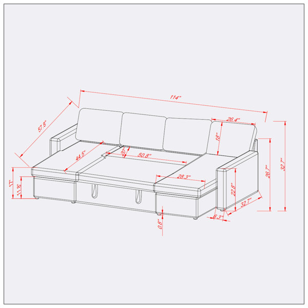 Latitude Run® 114"Convertible Pull Out Sofa Bed with Storage Chaise ...