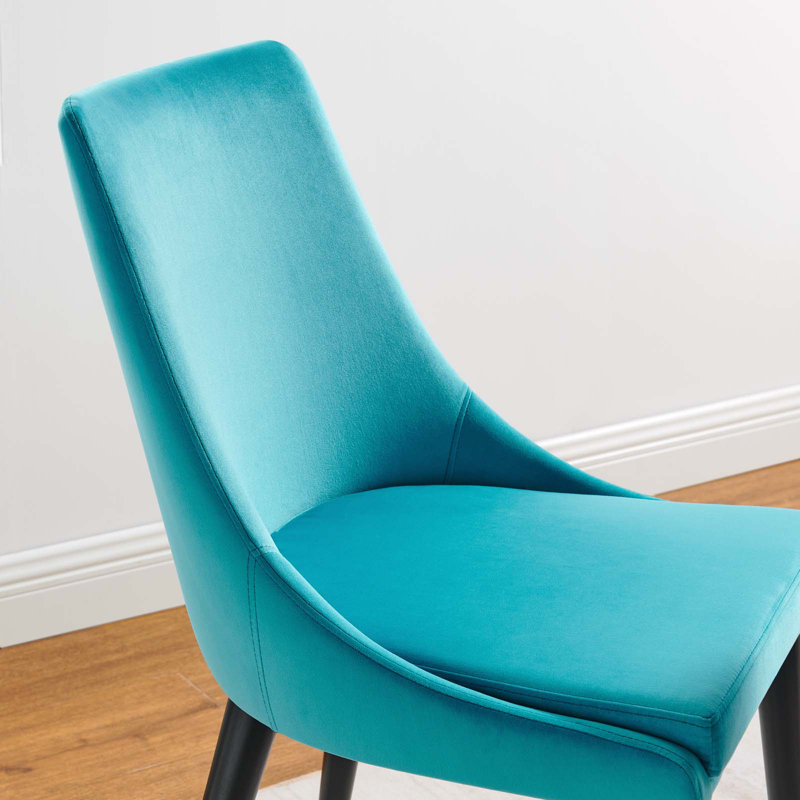 Elegant Blue Velvet Upholstered Dining Chair with Metal Legs