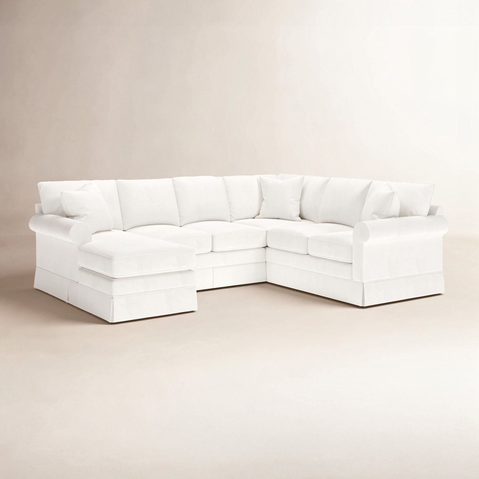 Friedman Upholstered Chaise U-Sectional, Classic Bleach White Twill, Left Hand Facing