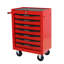 Chariot à outils à 7 tiroirs en acier laminé à froid rouge et noir, glissières à roulement, charge de 15 kg, 4 chariots pivotants avec dispositif de verrouillage en métal, capacité de chargement,