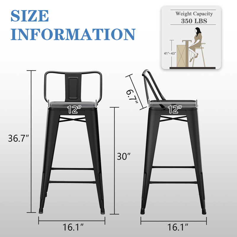 Comptoir et tabourets de bar en métal, Tabouret de bar (siège d'une hauteur de 30 po), Noir mat
