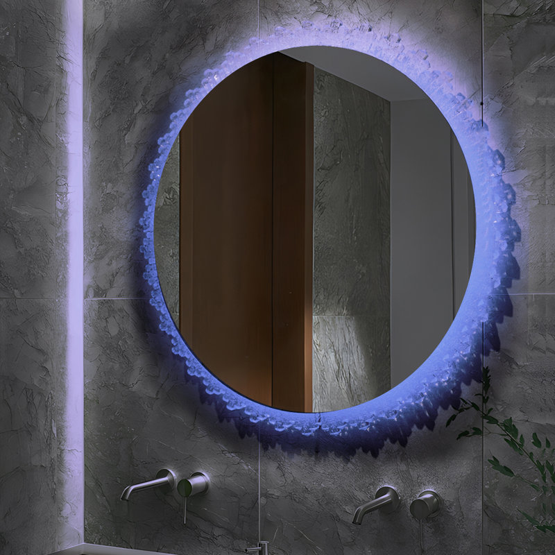 7 Colors Dimmable Round LED Wall Mounted Vanity Mirror With Acrylic Frame