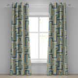 George Oliver Geometric Grommet Curtain Retro Maze Rectangles Art 50" x 108" Champagne and Mustard