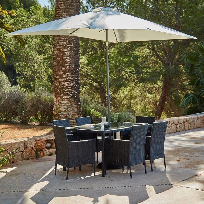 Ahmid 6 Seater Dining Set with Cushions, Cream Umbrella, Black